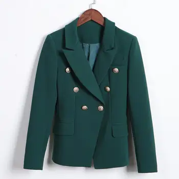 Vintage Clássico e Elegante Blazer de Abotoamento Duplo Mulheres 2020 Slim de Manga Longa, paletó de Casaco Verde veste femme Plus Size