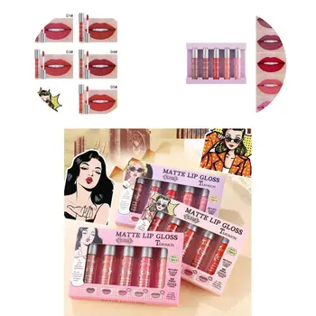 5Pcs/Set Lip Glaze Seguro, Natural, Não-Vara Matte Impermeável, Liso Lábio Líquidos de Brilho para a Menina Cor Lip Gloss 0
