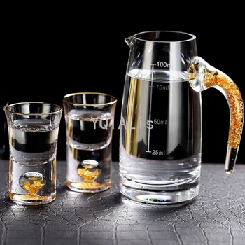 Alta Qualidade 10-100 ml de Vodca, Saquê Shochu Copo do Vinho do Conjunto Construído-em Folha de Ouro o Vidro de Tiro de Luz de Luxo Requintado Decanter Copos