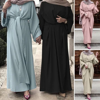 As Mulheres Muçulmanas Maxi Abaya Vestido Solto Nidha Mangas Compridas De Cor Sólida Dubai, Turquia Islâmica Roupas Caftan Manto Modesto Vestido De Elegância