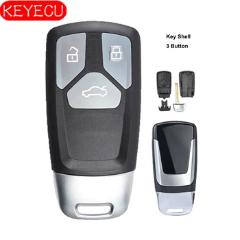 Keyecu 2* Prata Borda de 3 Botão Remoto Inteligente-Chave Shell Caso Fob para Audi TT A4 A5 Q7 SQ5 2017 - até