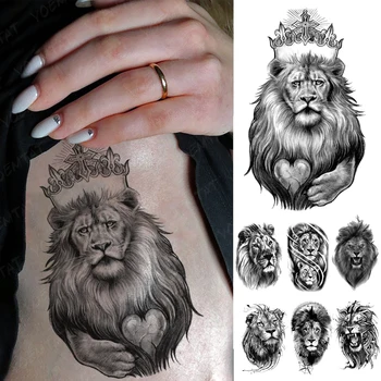 Impermeável da Etiqueta Temporária Tatuagem besta animal realista esboço de Tatuagens de leão coroa de rei Arte no Corpo, Braço Falsa Tatoo Homens Mulheres