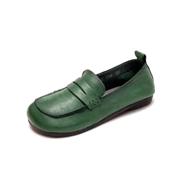 2023 Moda Simples E Slip-On Sapatos Mulheres Macia De Couro Genuíno Preguiçoso Sapatos Luz Respirável Senhoras De Trabalho Plana Sapatos Confortáveis Calçados