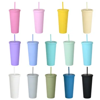 Canecas de plástico Com Canudos de Macaron Cor de Água, Copos de 22 OZ Canecas de Sólidos Simples Breve Garrafas de Água, um copo de plástico