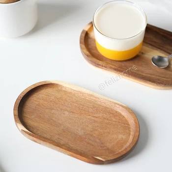 Japonês Placa Oval de Madeira de Acácia Decorativos Bandeja Ins Kawaii Café-utensílios de Mesa que serve Pratos para Sobremesa Bolo de Lanche de Pão