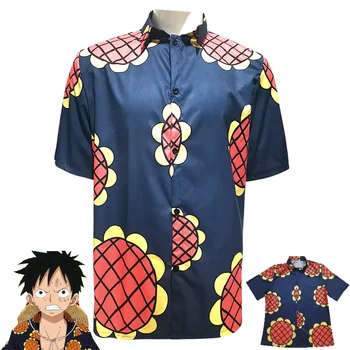 Anime Monkey D. Luffy Cosplay Traje Aldult Unisex Azul Marinho E Camisa De Impressão De Halloween, Festa Rave Roupa Diária