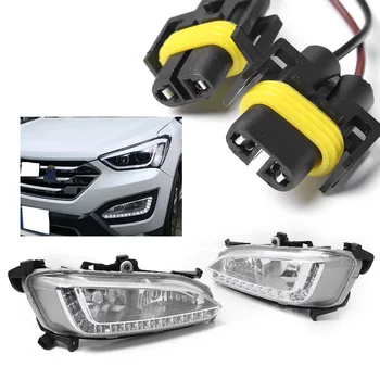 2Pcs Carro DIODO emissor de Luz de Nevoeiro luzes Diurnas Dia de Condução Lâmpada Para Hyundai IX45 Santa Fe 2013 2014 2015