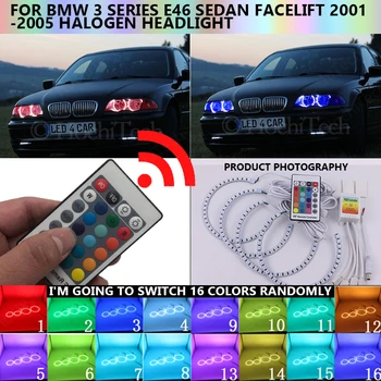 para o BMW série 3 E46 ligeiro facelift 2001-2005 Faróis de Halogéneo RGB Halo Anel Farol lâmpada LED Anjo olho