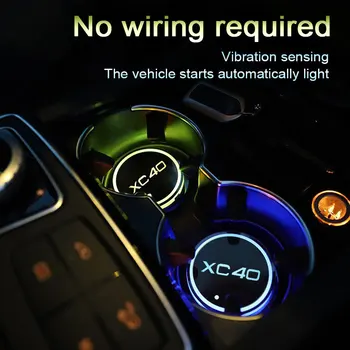Luminosa Bolacha do Titular Para a Volvo XC40 2019 2020-2022 Modelo 7 Colorido USB Logotipo do Carro do Diodo emissor de Atmosfera de Luz Copa do Auto Acessórios
