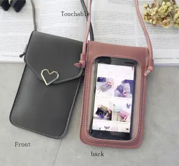 As mulheres da Tela de Toque de telefone Celular bolsa transparente simples saco de novo hasp cruz carteiras Smartphone de Ombro em Couro luz bolsas