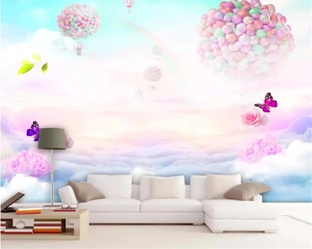 beibehang Personalizada Foto de papel de parede de fantasia em 3D rosa arco-íris céu de balão de ar quente PLANO de fundo pintura de decoração de parede 3d papel de parede