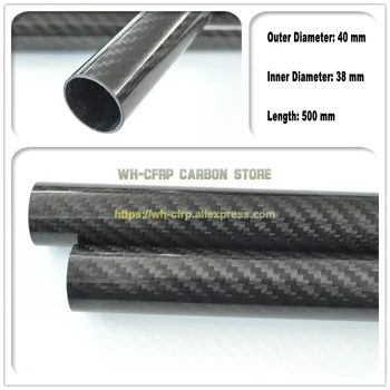 40mm ODx 38mm IDENTIFICAÇÃO de Fibra de Carbono Tubo de 3k de 500MM de comprimento (Rolo Enrolado) de carbono tubo , com 100% de carbono, Japão 3k melhorar o material