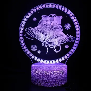 Sinos de natal Decoração 3D Lâmpada Ilusão Noite, Lâmpada de Mesa de Luzes da Noite 3D, Ilusão de Ótica Luzes de 7 Cores Presentes de Natal para Crianças