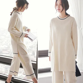 Novos modelos Primavera e o outono de algodão listrada de serviço Inicial mulheres coreano feminino casual solta simples conforto de treino das mulheres terno