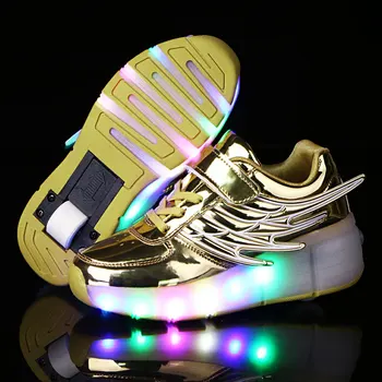 Ouro cor-de-Rosa Preto Barato Filho de Moda Meninas Meninos de Luz LED Rolo de Sapatos de Skate Para Crianças Tênis Com Rodas rodas de Um