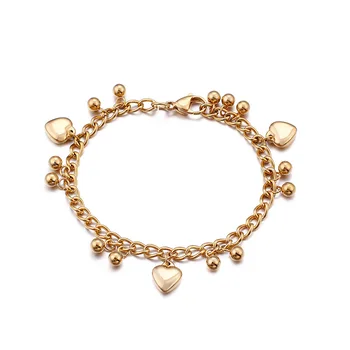 Moda versão coreana do novo titânio pulseira de aço redondas pequenas esferas de acessórios em forma de coração pulseira de senhoras