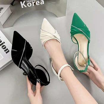 Moda sapatos de Saltos Altos Mulheres 2022 Nova Primavera e Outono Oco Garota francesa de Uma palavra Fivela de Luxo Sandálias de Dedo Apontado Sapatos de salto alto 0