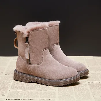 2022 Moda sapatos de Algodão das mulheres botas de neve de inverno de peles versátil outono e inverno, os sapatos de Pelúcia engrossado Martin botas 35-42
