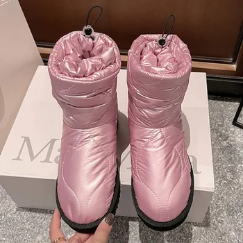 2023 Nova No Inverno Botas Mulheres Botas de Neve do Luxuoso Quente Rodada Toe de Moda para baixo Tornozelo Botas de Plataforma Sapatos de Algodão Botines