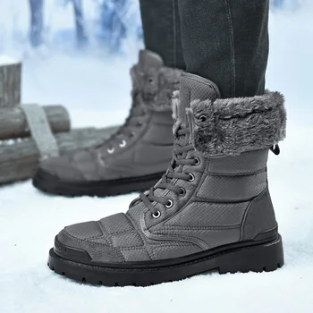 Mens Botas de Neve de Inverno Sapatos de Algodão Tamanho Grande Impermeável de Alta-top Plus Veludo Quente ao ar livre, Caminhadas Sapatos de Lã, Botas de Tênis