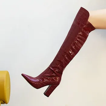 2023 Novo Estilo as Mulheres Grossas Botas de Salto Alto Designer de Sapatos de Couro de Microfibra Longas Botas Over-the-Knee Botas De Mulher 47 48