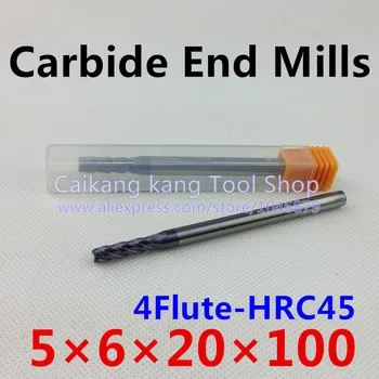 Novo 4 Flauta de Cabeça:5 mm do aço de Tungstênio da fresa CNC fresamento fresas de topo de metal duro de corte mais Alta dureza: 45HRC 4F 5*6*20*100mm