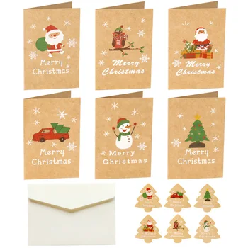 12 Conjuntos De Cartões de Natal de Papel Kraft Cartões de Natal, DIY Mensagem de Cartões Envelope Adesivos Cartões de Férias de Natal