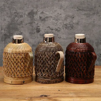 Artesanais de bambu tecido vintage retro família garrafa térmica de 1,6 L