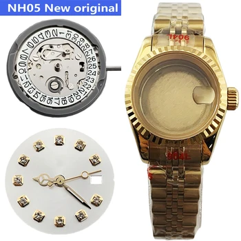 Novo Original 26mm Caso Relógio de Prata, do Ouro de Rosa, Vidro de Safira de Aço Inoxidável Ajuste NH05 NH06A Movimento Automático Acessórios Peças