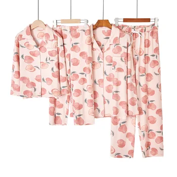 Outono de Duas peças de um Pijama de mangas compridas Modal de Pai e Filho Pijama Feminino Pêssego Bebê Bonito Lar de Crianças, Serviço de Pijamas