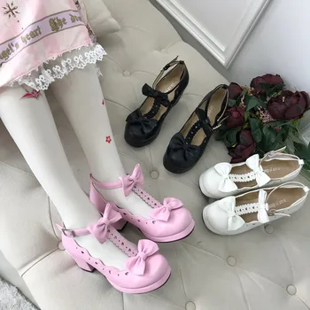 Lolita doce sapatos aluna bonito macio menina de salto alto cabeça redonda Japonês cos princesa sapatos kawaii girl cosplay loli