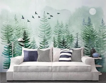 Baçal personalizados em 3D papel de parede mural Moderno Nórdicos pintados à mão floresta de pinheiros elk parede da sala de estar decoração pintura 5d papel de parede grátis 0