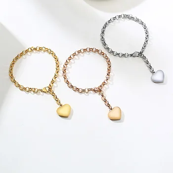 Coração Bracelete Chain de Papel Link para Mulheres de Aço Inoxidável da Cor do Ouro do Amor Pulseira de Presentes de Valentine Ajustável 15cmTo19cm Atacado
