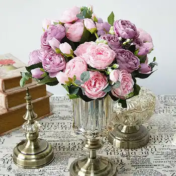 Peônias Flores Artificiais Branco Cor-De-Rosa De Seda Buquê De Peônias Falso Flores De Casamento, Decoração Do Peônia Rosa Flor