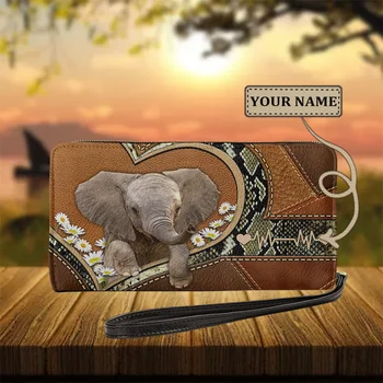 Slim Cartão de bolso o Saco para as Mulheres Elefante Bonito Impressão de Viagem Bolsa de Moedas de Senhoras Longa de Couro de Crédito do Titular Paccport Tampa Feminino