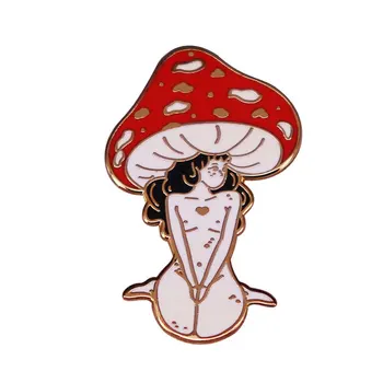 Linda Cogumelo Vermelho Menina De Moda Criativa Cartoon Broche Lindo Esmalte Emblema Acessórios De Vestuário