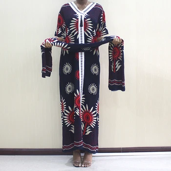 Elegante Africana Roupas de Mulheres Applique V-gola Manga Curta Dashiki de Impressão Tradicional de Borla Design Muçulmano Manto Com Lenço