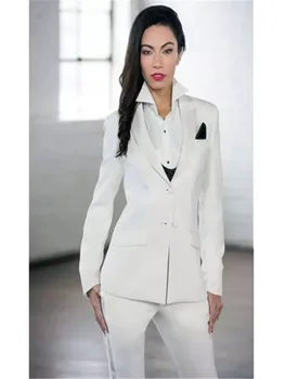 Novo Branco Elegante Formal de Trabalho, o Desgaste Slim 2 PCS Conjuntos das Mulheres Ternos de Dois botões Blazer Feminino Calças Terno do Office Uniforme