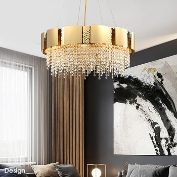 2021 NOVO de Luxo LED Lustres de Cristal de Iluminação Para Cozinha sala de estar Loft de Suspensão Cadeia de Ouro Nórdico Lustre de Quarto Lâmpada