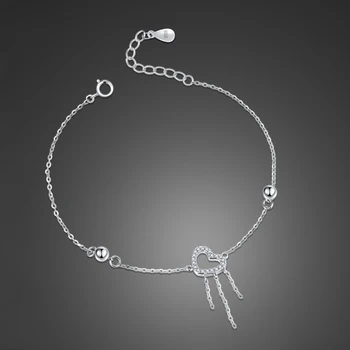 Elegante Borla Pulseiras 100% 925 Silver Moda Coração Chain & Link Pulseira de Mulheres Finas Jóias de presente Punho Acessórios