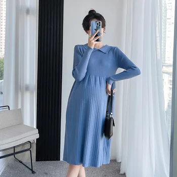 Roupa de maternidade Gravidez Vestido para o Outono de 2022, a Nova Moda coreana Transformar Colar Fino de Malha Frouxa Grávidas as Mulheres vestem