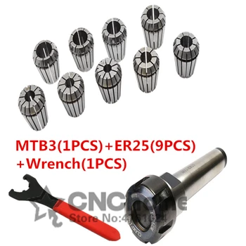 9pcs ER25 Primavera Pinças +1PCS ER25 Chave+ 1PCS MT3 M12 ER25 Mandril porta-Pinça Cone Morse Titular Para CNC fresadora de ferramentas de Torno