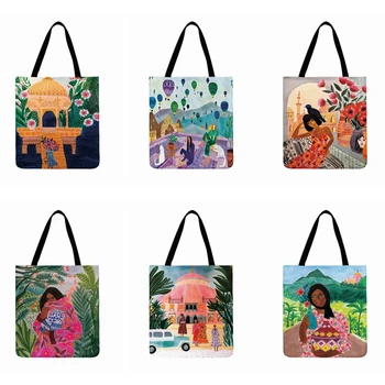 Tropical Pintura Da Arte De Impressão Sacola Para As Mulheres Casual Tote Bolsa De Ombro De Senhoras Foldable Do Saco De Compras Ao Ar Livre Sacos De Praia Bolsas