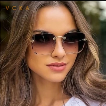 VCKA 2021 Praça sem aro dos Óculos de sol das Mulheres da Marca do Designer de Verão de Óculos da Moda de óculos de Sol Para Homens UV400 Tons Oculos