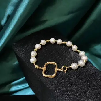 12 peças de pérolas Simples fivela quadrada pulseira,natural de água doce pulseira de pérolas para as mulheres,o projeto original de jóias de Moda 0
