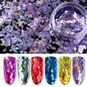 6pcs/lote do Rombo Laser Colorido arco-íris de Unhas de Paetês para Manicure Ornamento Pigmento Holográfico 3d Nail Art Decorações de Ferramentas