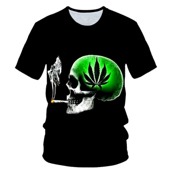 Engraçado Natural de ervas Daninhas Fresco Verde de ervas Daninhas de Folhas de Crânio Completo de Impressão 3D T-shirt 2023 Homens e Mulheres de Verão de Novo 3d T-shirt XXS-6XL