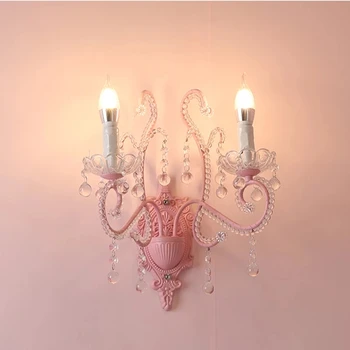 Moderno cor-de-rosa lâmpadas de parede da sala de meninas parede de cristal luzes princesa de luxo quarto candeeiro de parede, decoração, iluminação interior