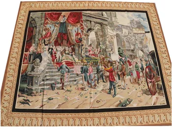 Vintage Tapeçaria De Aubusson Painel De Lã Marrom Elegante Circular Decoração Tapete Quadrado Tapeçaria Cachecol