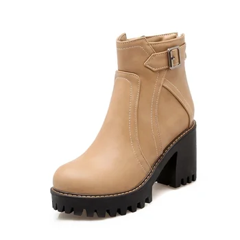 Oversize tamanho Grande, tamanho Grande, Outono e inverno botas de dedo do pé Redondo Grosso Calcanhar Fivela de Metal botas de inverno para mulheres